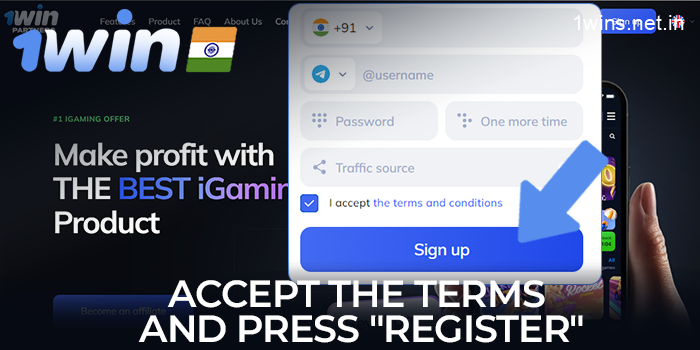 Accept the terms and conditions and click "Register" on the 1win website
