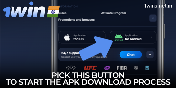 Click the green button to download the androd 1win app