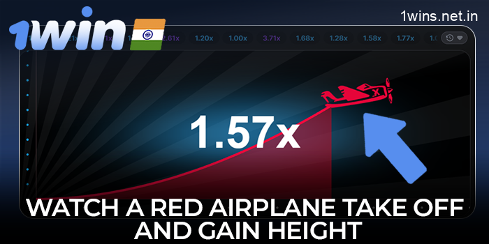 Watch as a red aeroplane takes off and climbs. The multiplier increases on 1win Aviator