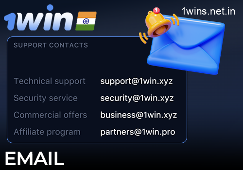 Email is one of the methods of contacting support on the 1win website in India