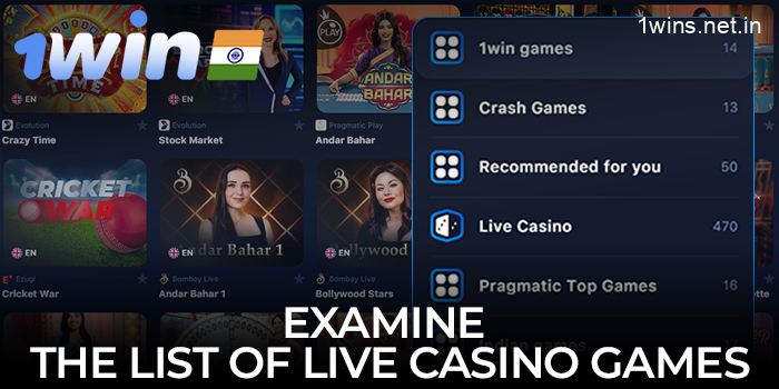 View the list of 1win live casino games