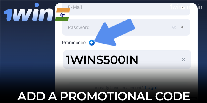 To add a promotional code to your 1win account, click on the "+" icon next to the word "Promocode"