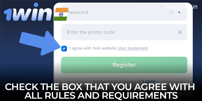 Check the box that you agree to all 1win India rules and requirements