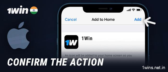 Confirm the settings for the 1Win app icon on your iOS device