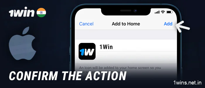 Confirm the settings for the 1Win app icon on your iOS device