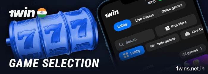 Casino games section of the 1Win app includes slots, live casino games, table games, and more