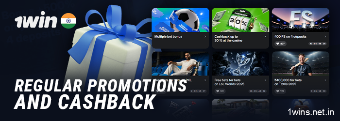 Cashback at 1Win Casino and other bonuses for players from India