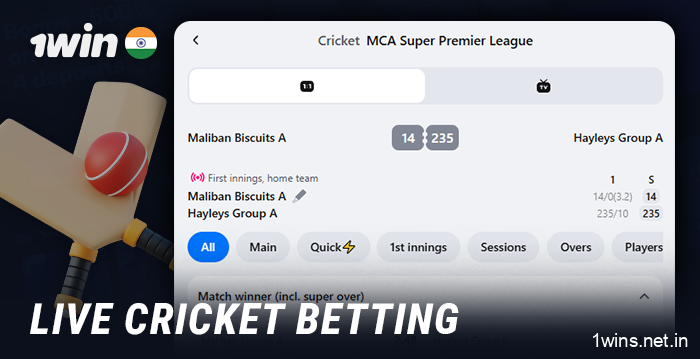 Live cricket betting at 1Win Casino - live streams and statistics