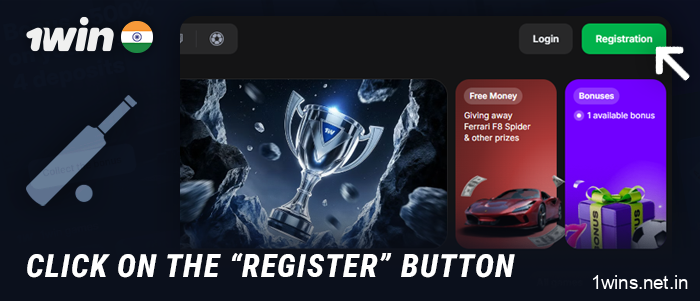 Click on the account registration button in the 1Win menu