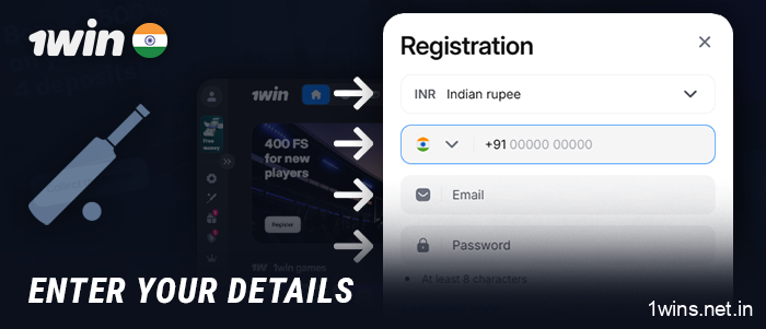Enter your details to register at 1Win before betting on cricket