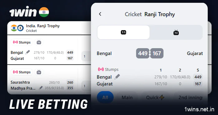 Live sports betting on 1Win - live statistics and broadcasts